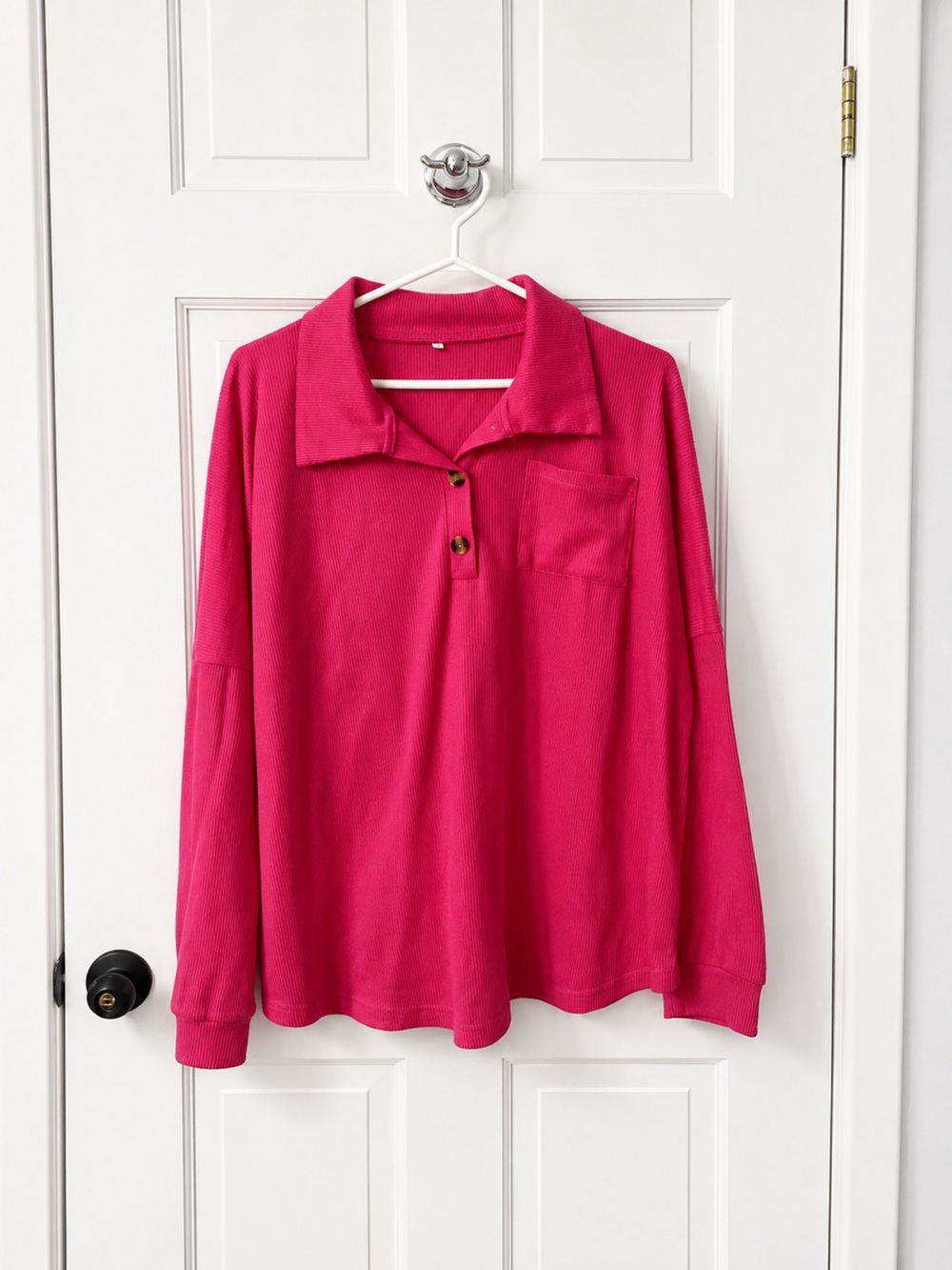 Hot Pink Long Sleeve Polo Top